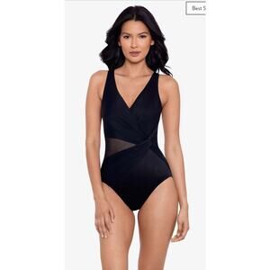 NWT Miraclesuit Illusionists Circe 1PC Swimsuit Sz 10 Black Tummy 10lb Slimming